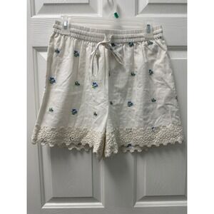 Hudson Gray Womens Off White Floral Embroidered Crochet Lace Trim Shorts Size M